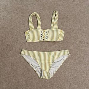 Gold, Teal, and White Striped Bikini
